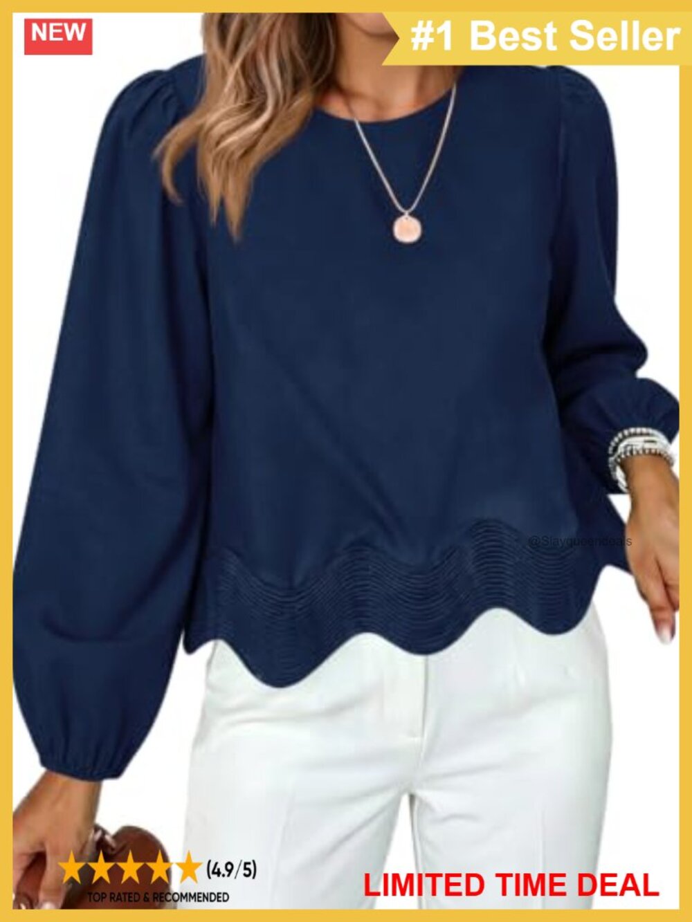 Womens Scalloped Hem Puff Sleeve Blouse Crop Top Business Casual